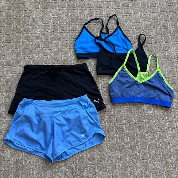 Nike Puma Chill By Will Activewear 5pc Bundle Short Sports Bras Women's S-M Blue - Picture 1 of 14